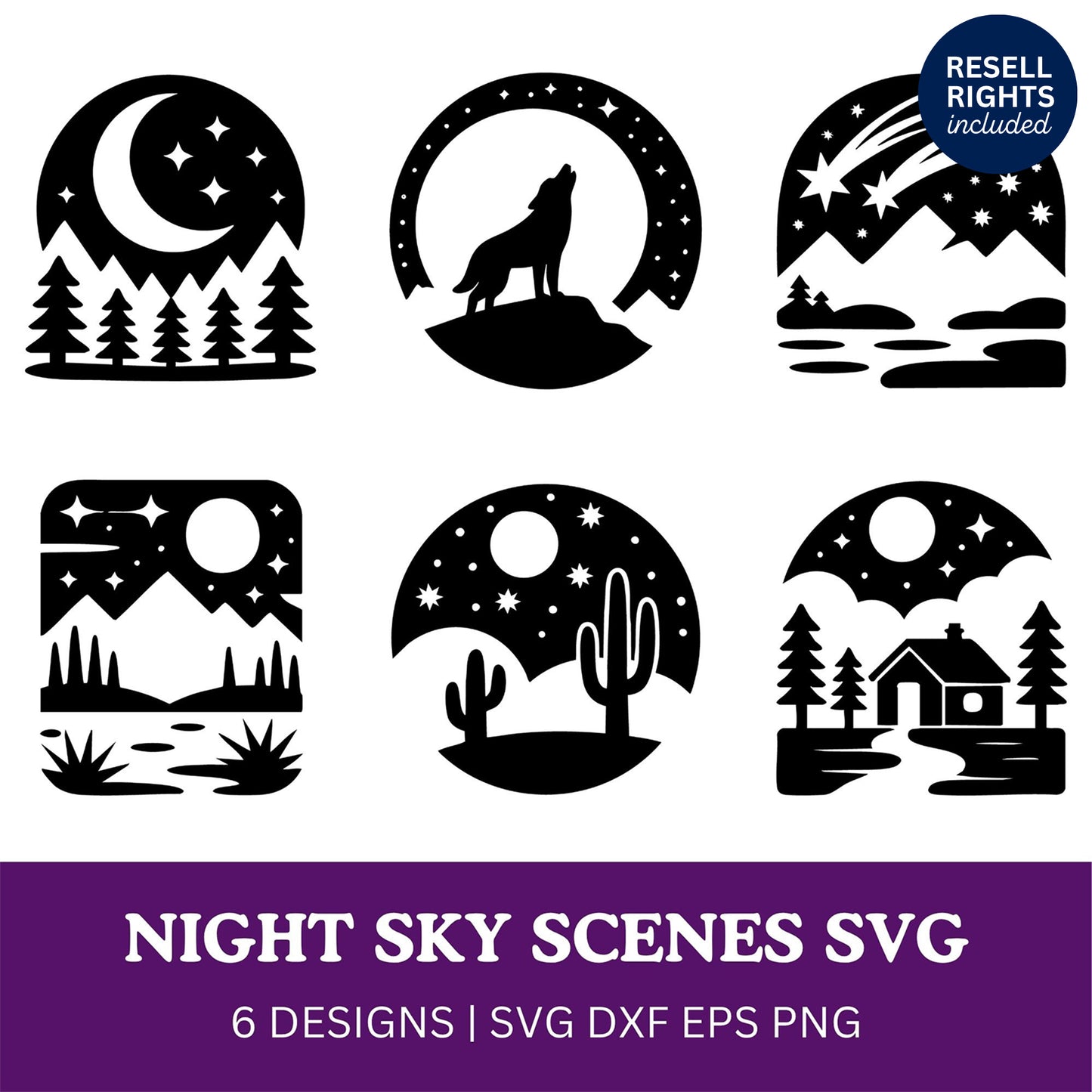 Night Sky Scene SVG Bundle | Resell Rights Included