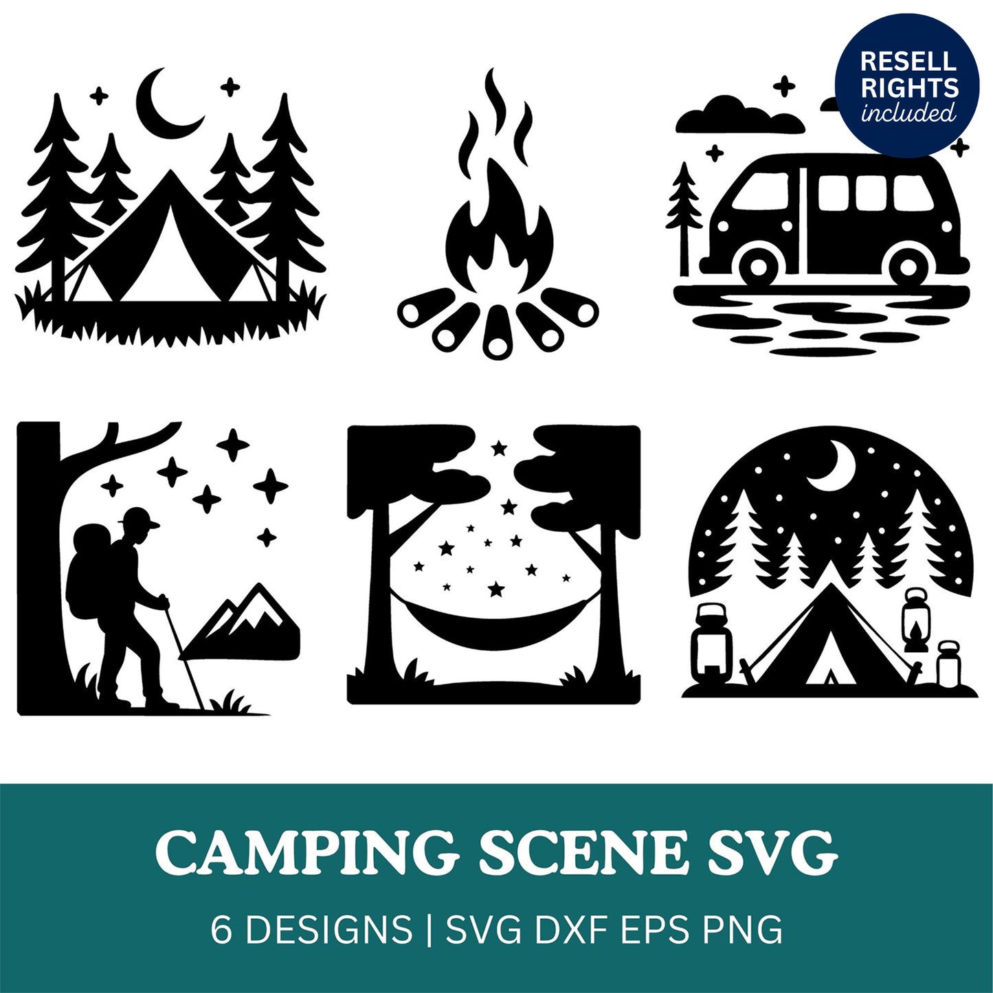 Camping Scene SVG Bundle | Resell Rights Included