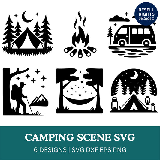 Camping Scene SVG Bundle | Resell Rights Included
