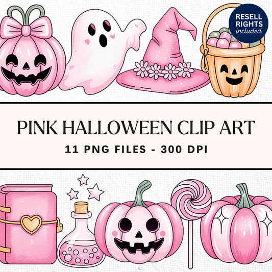 Pink Halloween Clipart Pack | Resell Rights Included