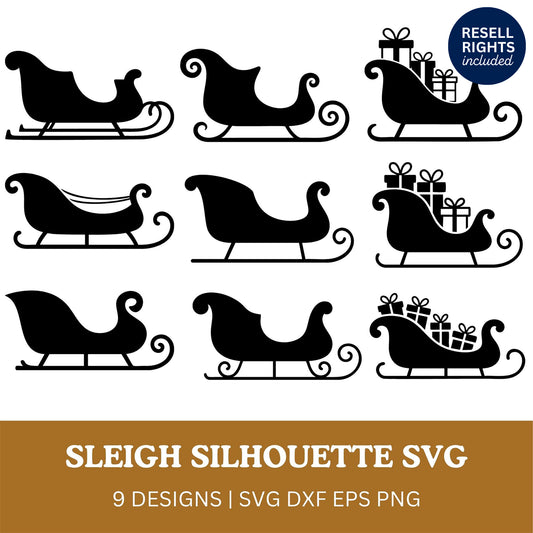 Sleigh Silhouette SVG Bundle | Resell Rights Included
