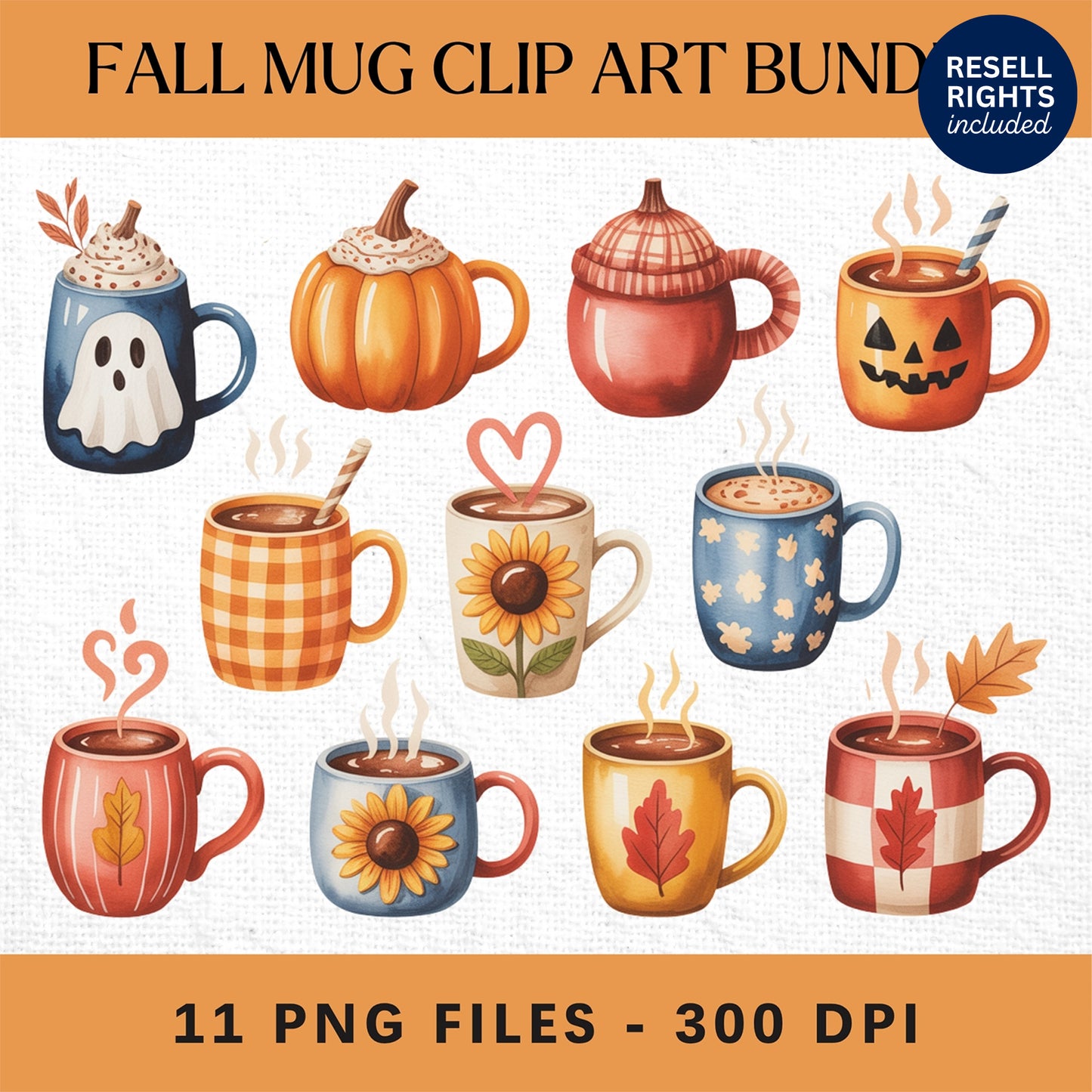 Fall Mug Clipart Pack | Resell Rights Included
