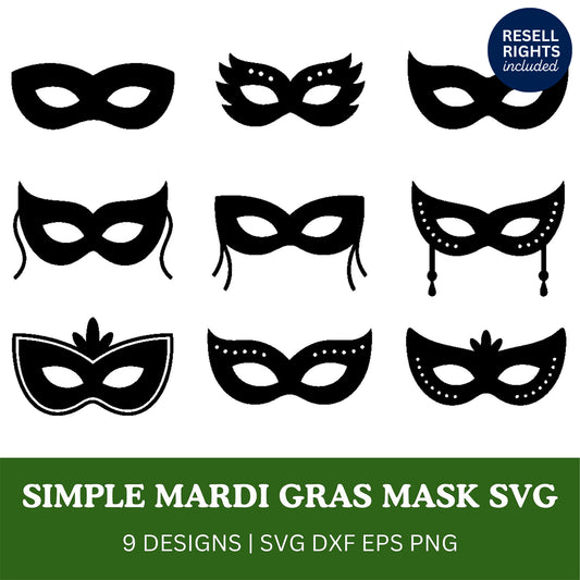 Simple Mardi Gras Mask SVG Bundle | Resell Rights Included