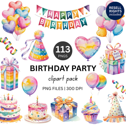 Birthday Party Clipart Pack | Resell Rights Included