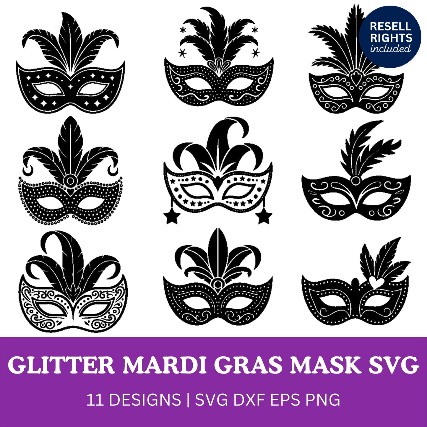 Glitter Mardi Gras Mask SVG Bundle | Resell Rights Included