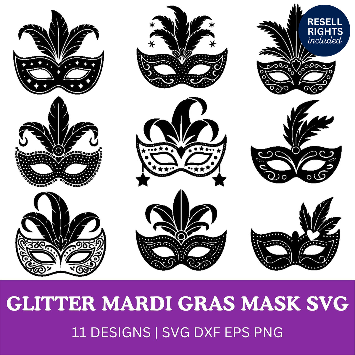 Glitter Mardi Gras Mask SVG Bundle