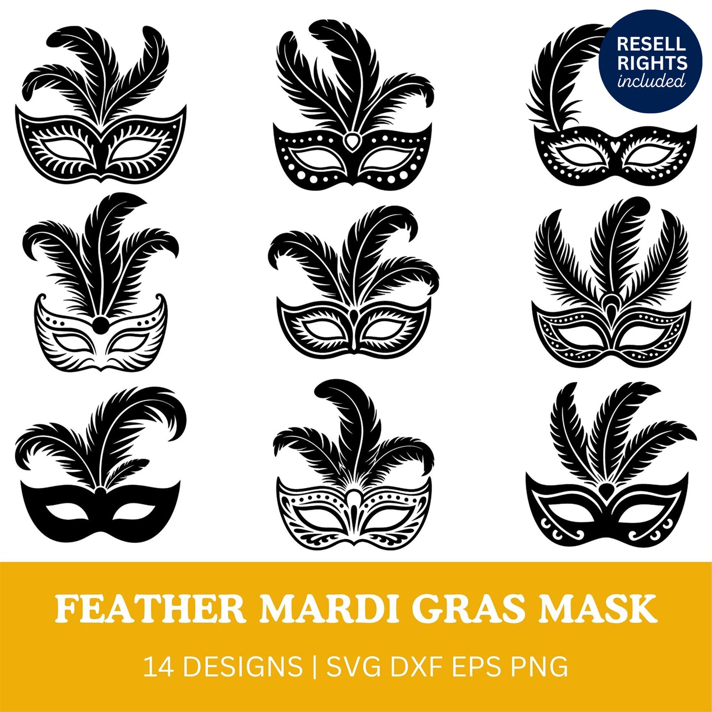 Feather Mardi Gras Mask SVG Bundle | Resell Rights Included