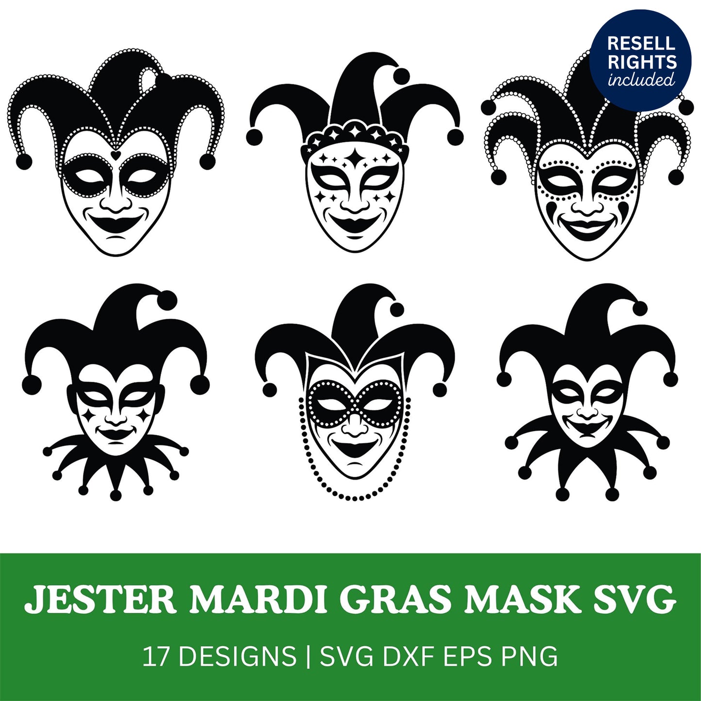 Jester Mardi Gras Mask SVG Bundle | Resell Rights Included