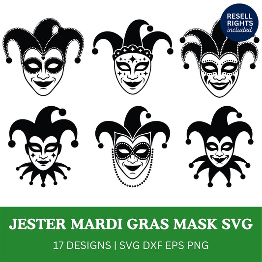 Jester Mardi Gras Mask SVG Bundle | Resell Rights Included