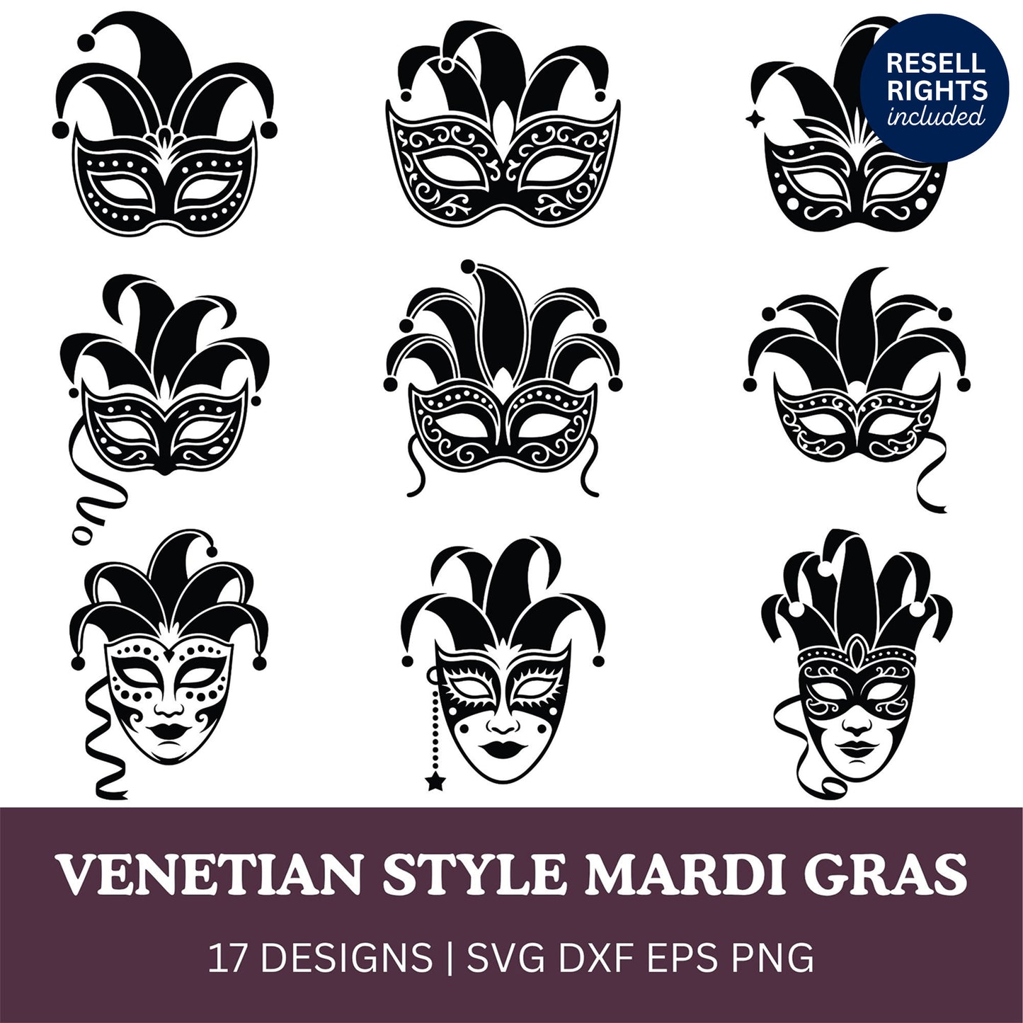 Venetian Mardi Gras Mask SVG Bundle | Resell Rights Included