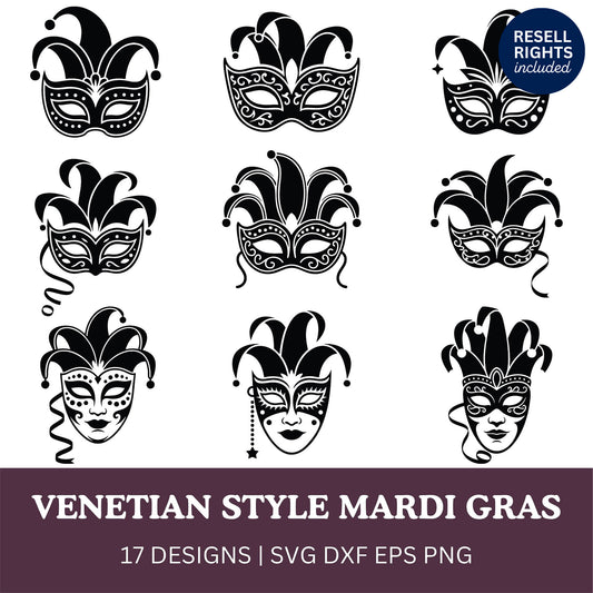 Venetian Mardi Gras Mask SVG Bundle | Resell Rights Included