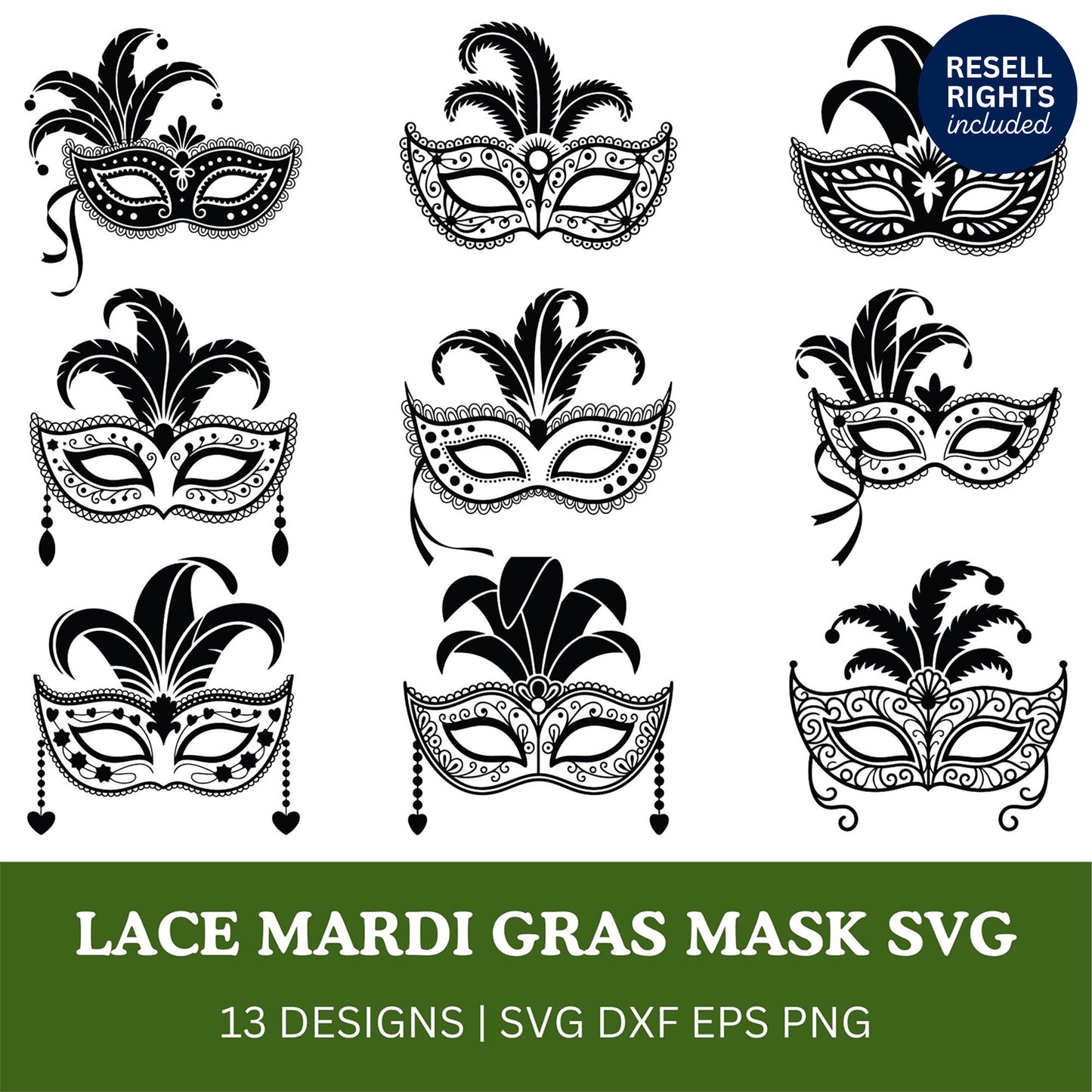 Lace Mardi Gras Mask SVG Bundle | Resell Rights Included