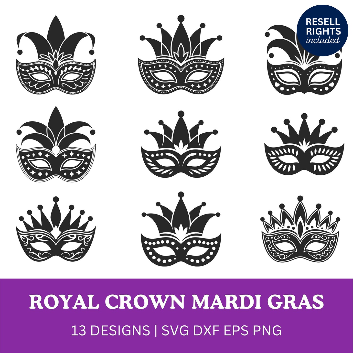 Royal Crown Mardi Gras Mask SVG Bundle | Resell Rights Included