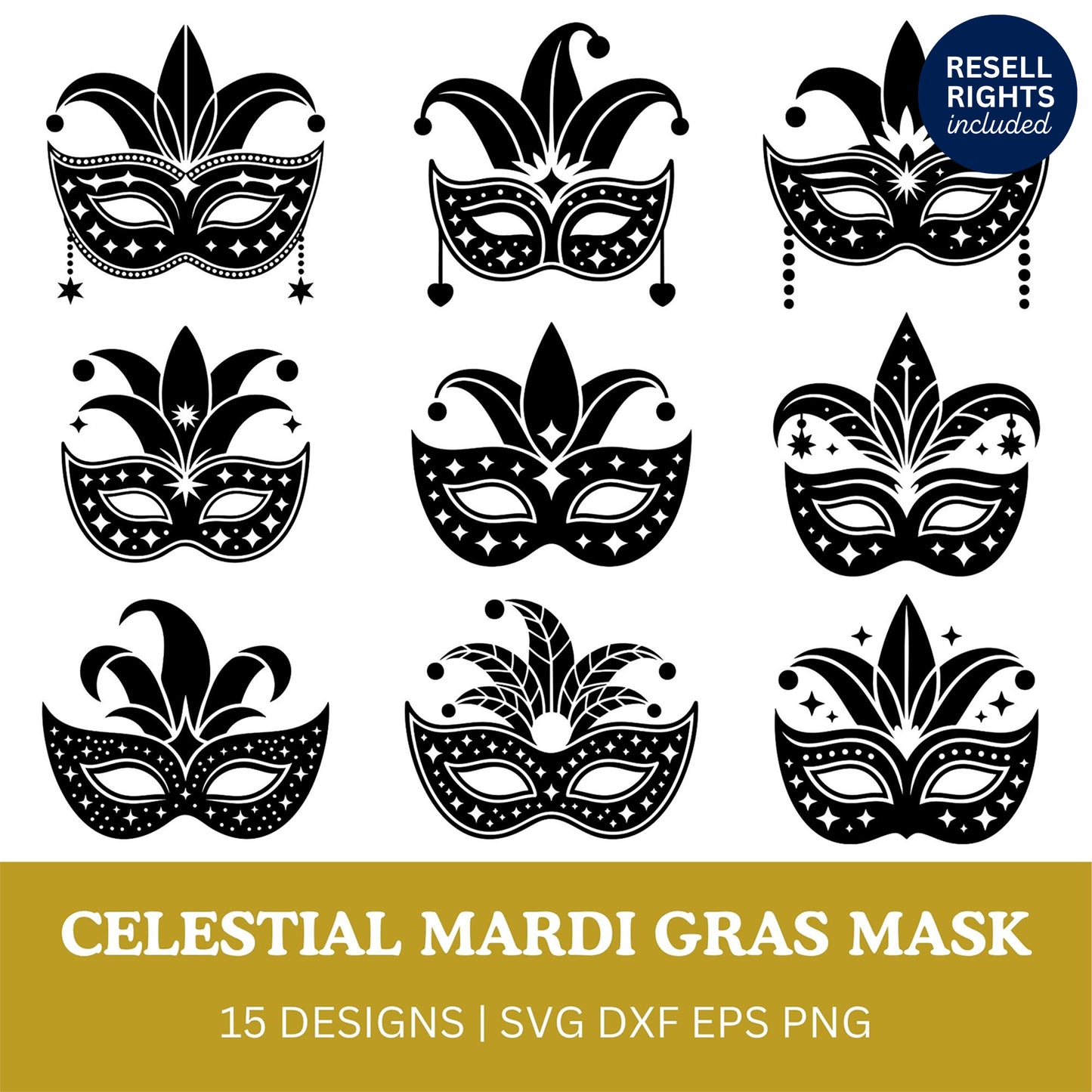 Celestial Mardi Gras Mask SVG Bundle | Resell Rights Included