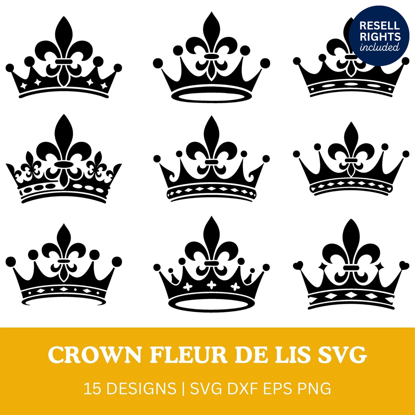 Crown Fleur de lis SVG Bundle | Resell Rights Included