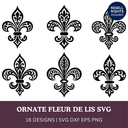 Ornate Fleur de lis SVG Bundle | Resell Rights Included