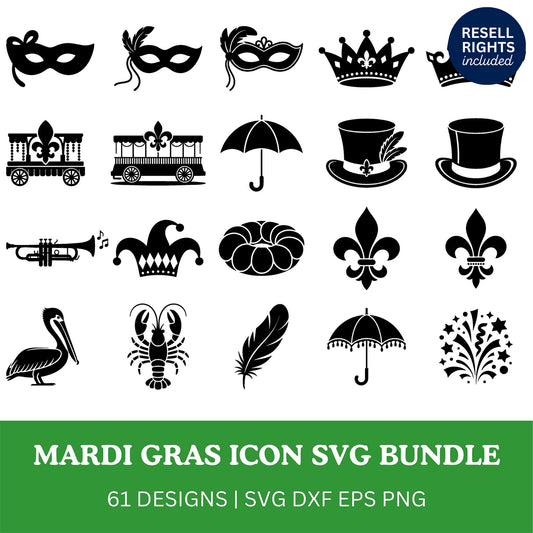 Mardi Gras Icon SVG Bundle | Resell Rights Included