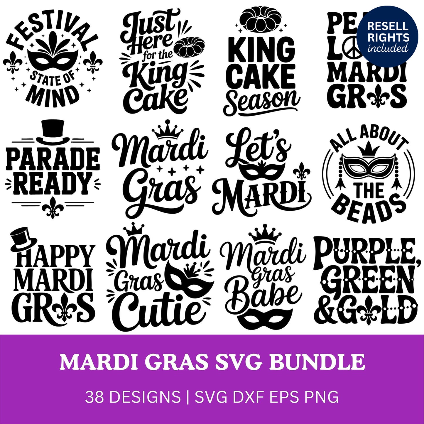 Mardi Gras Quotes SVG Bundle | Resell Rights Included
