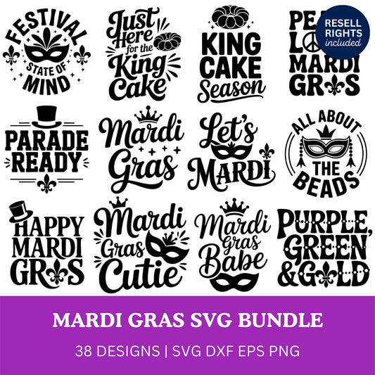 Mardi Gras Quotes SVG Bundle | Resell Rights Included