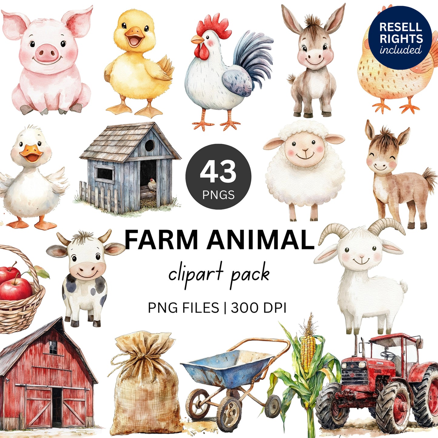 Farm Animal Clipart Pack | Resell Rights Included