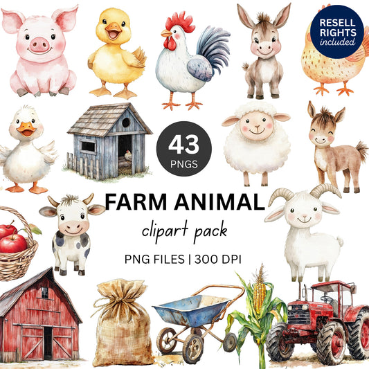 Farm Animal Clipart Pack | Resell Rights Included