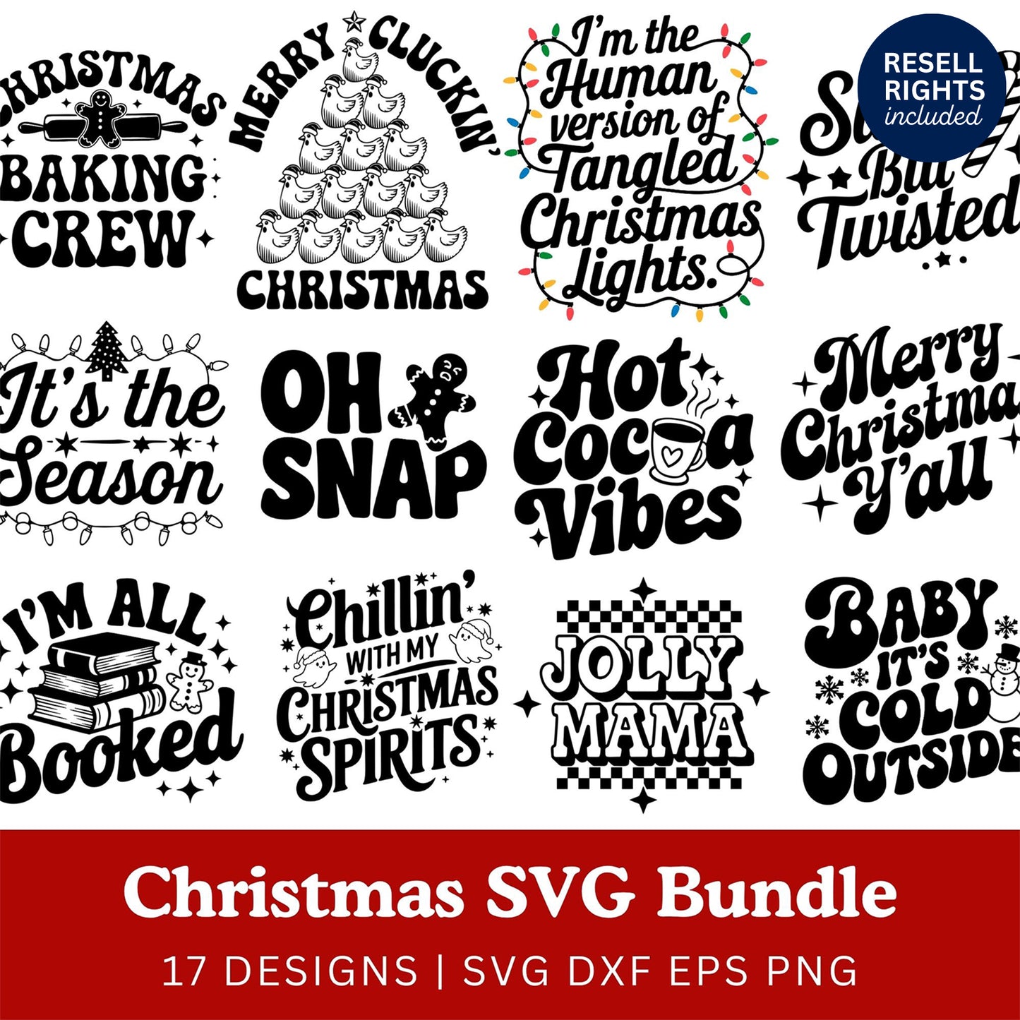 Retro Christmas Quotes SVG Bundle with Resell Rights