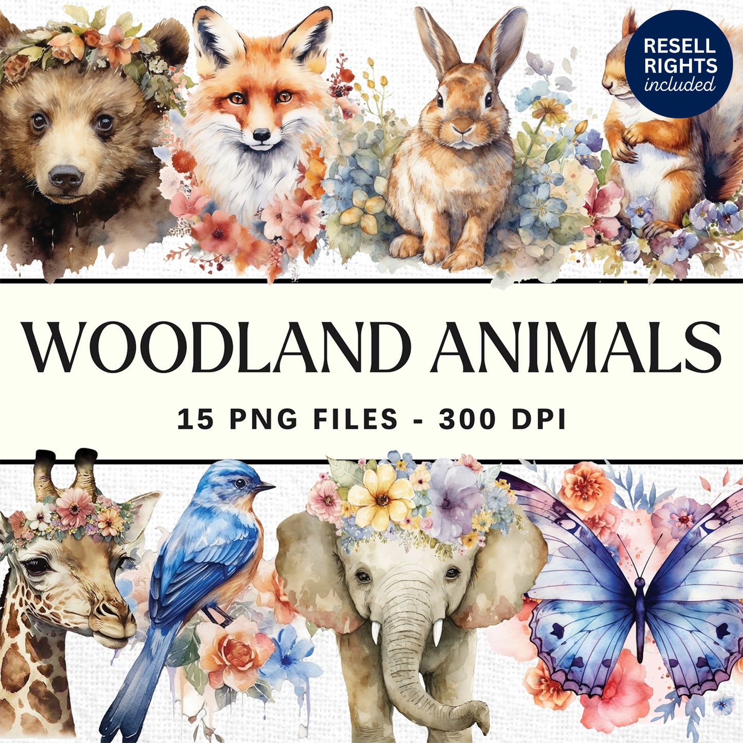 Watercolor Woodland Animal Clipart | Resell Rights Included