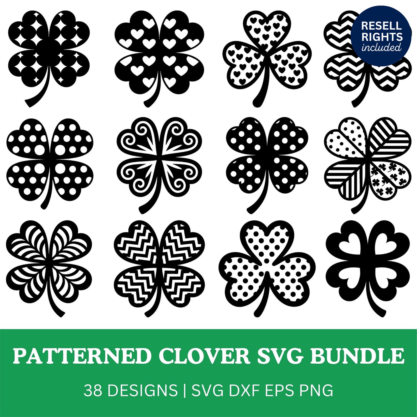 Patterned Clover SVG Bundle | Resell Rights Included