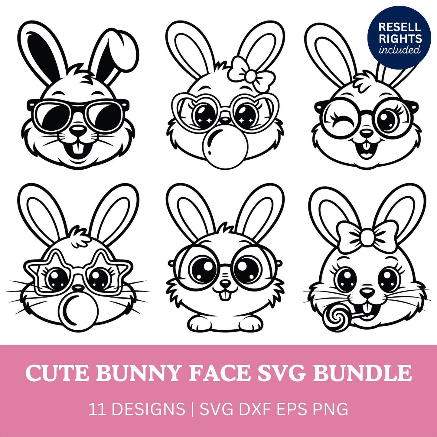 Cute Bunny Face SVG Bundle | Resell Rights Included