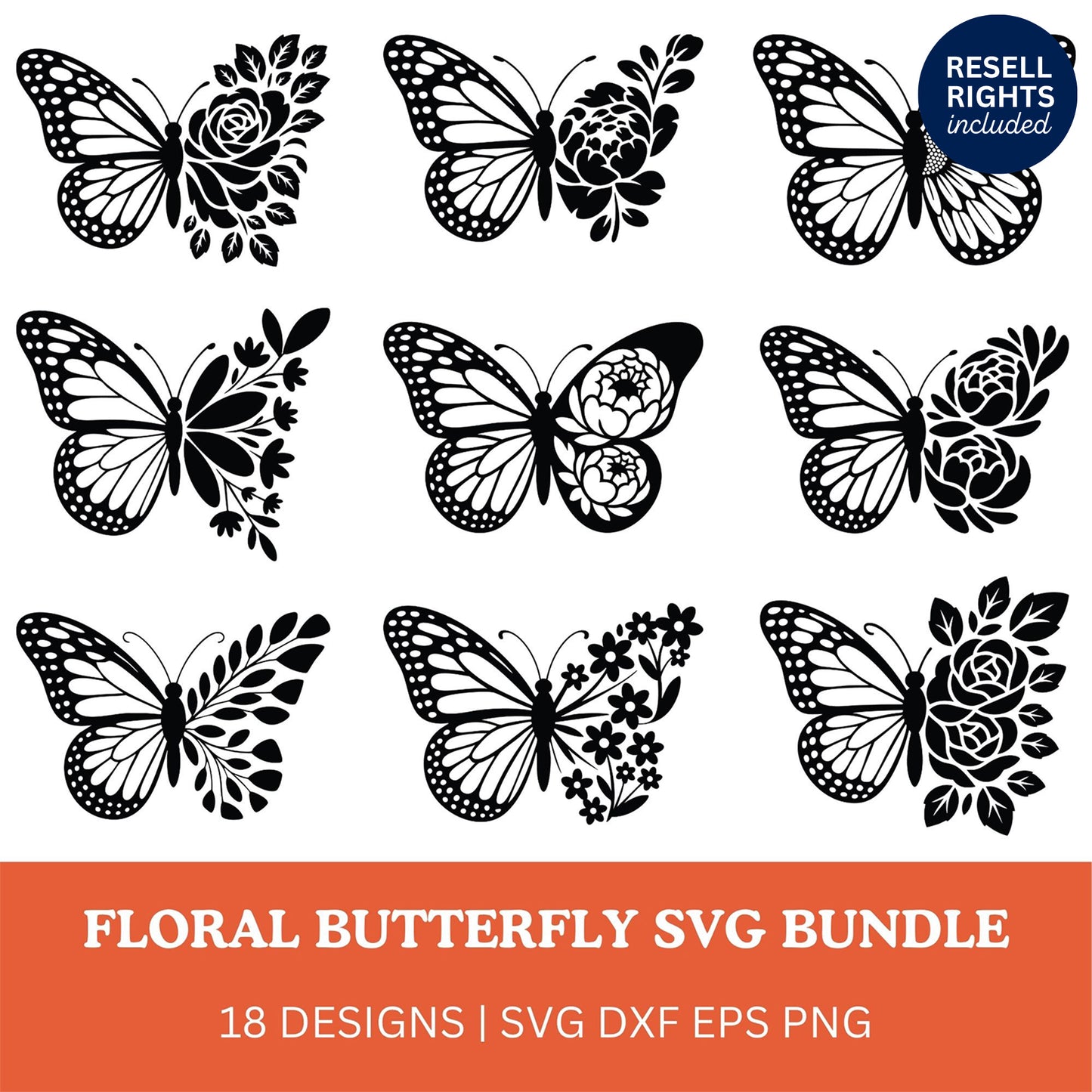 Floral Butterfly SVG Bundle | Resell Rights Included