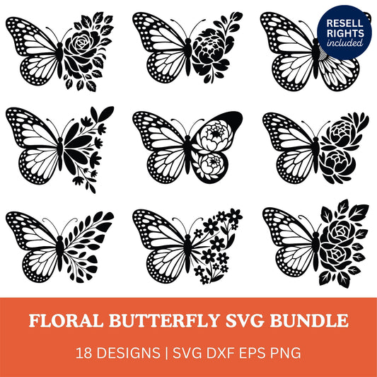 Floral Butterfly SVG Bundle | Resell Rights Included