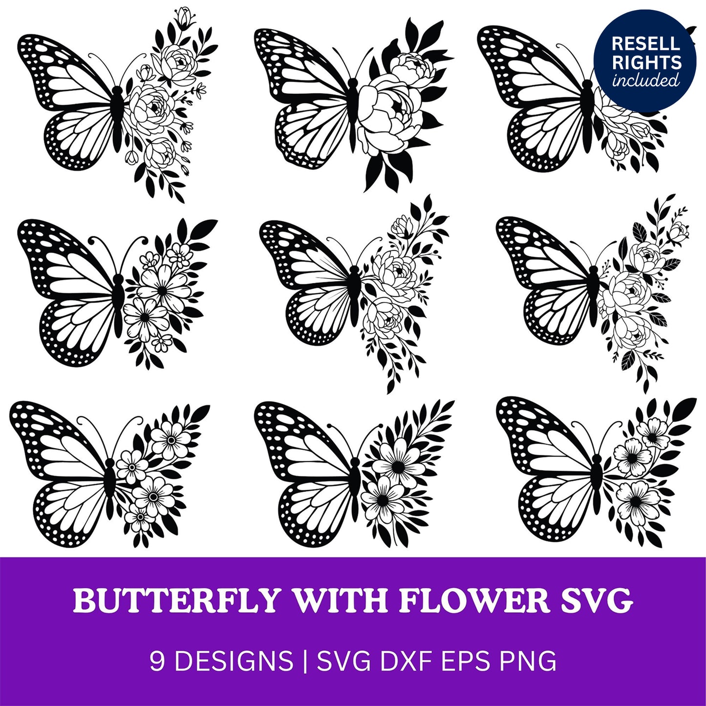 Butterfly with Flower SVG Bundle | Resell Rights Included