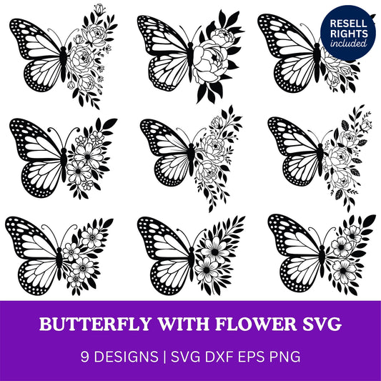 Butterfly with Flower SVG Bundle | Resell Rights Included