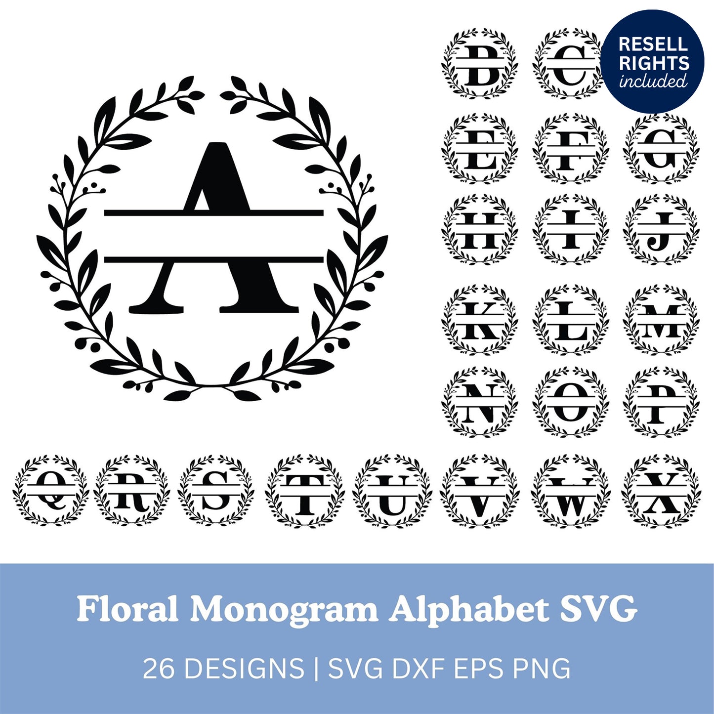 Floral Monogram Alphabet SVG Bundle | Resell Rights Included