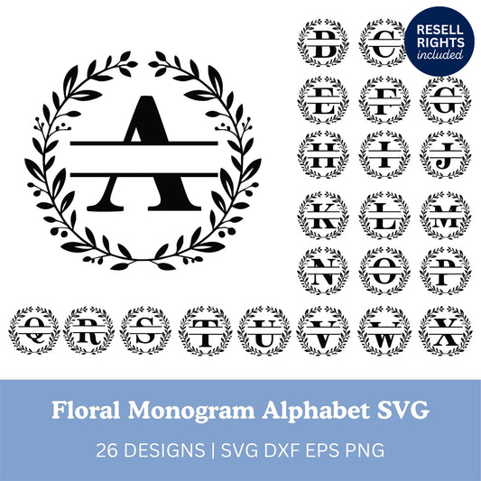 Floral Monogram Alphabet SVG Bundle | Resell Rights Included