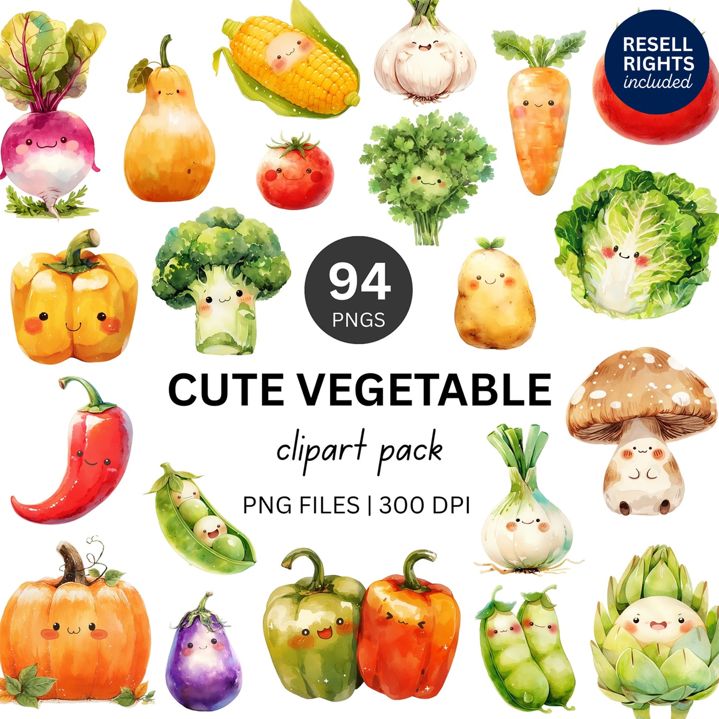 Cute Vegetables Clipart Pack | Resell Rights Included