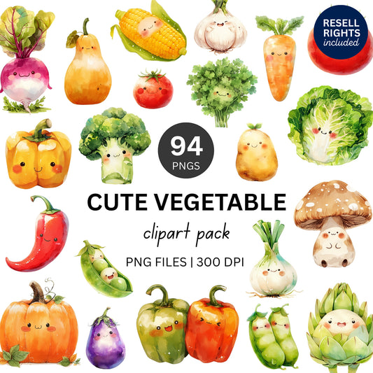 Cute Vegetables Clipart Pack | Resell Rights Included