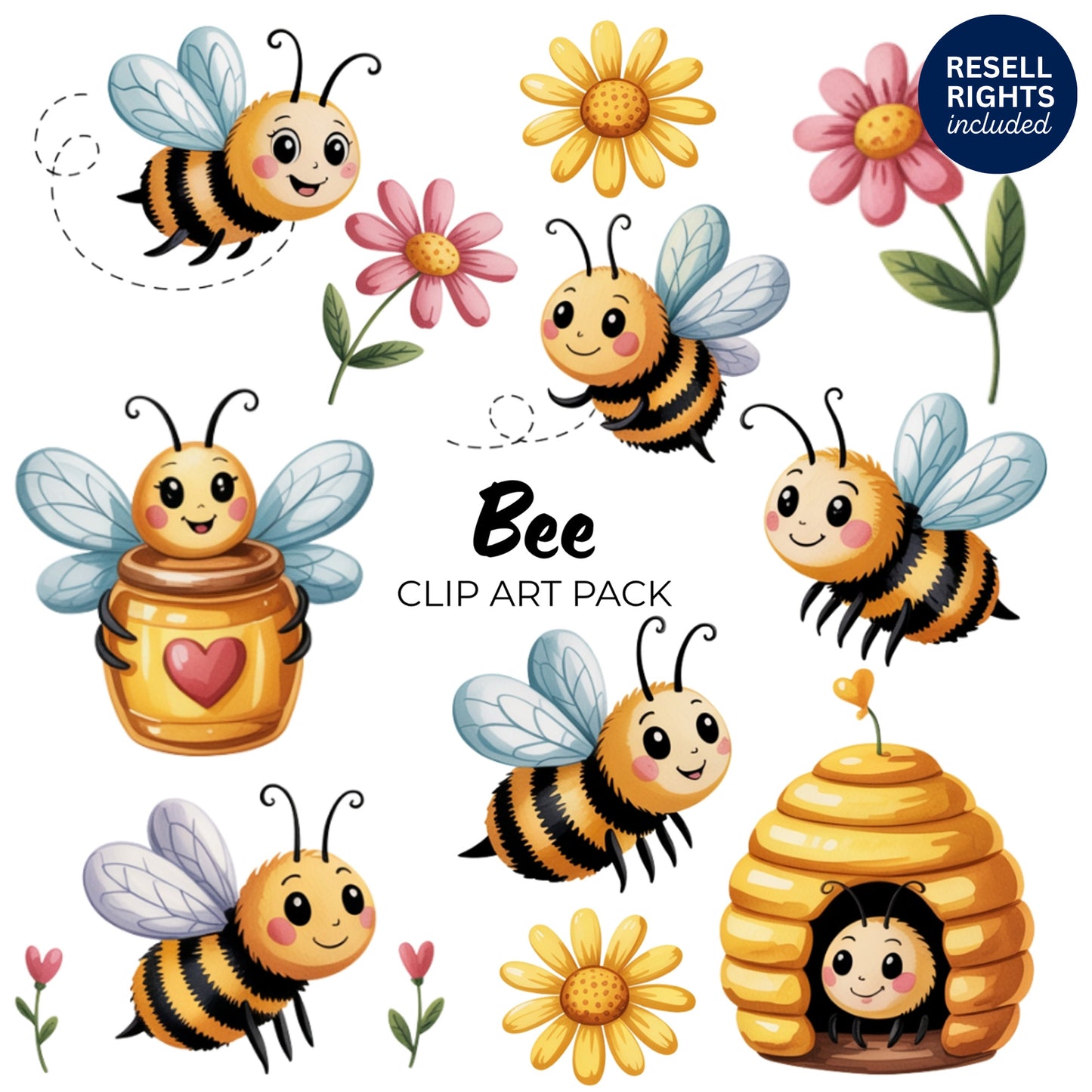 Bee Clipart Pack | Resell Rights Included