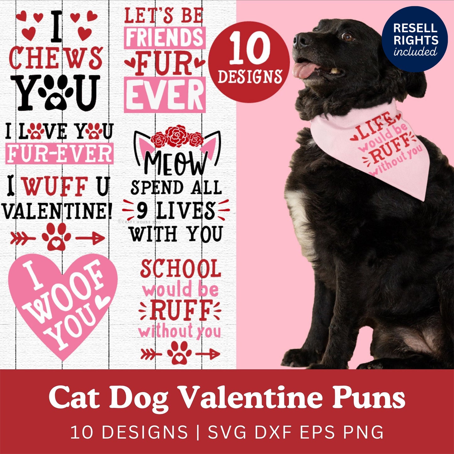 Cat Dog Valentine Puns SVG Bundle | Resell Rights Included