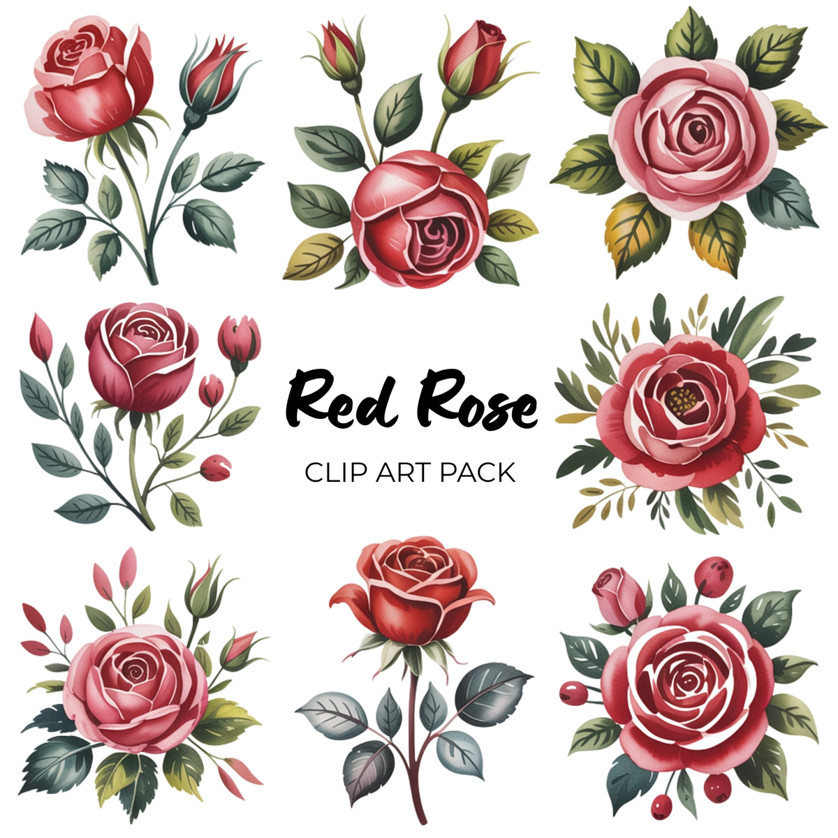 Red Rose Clipart Pack