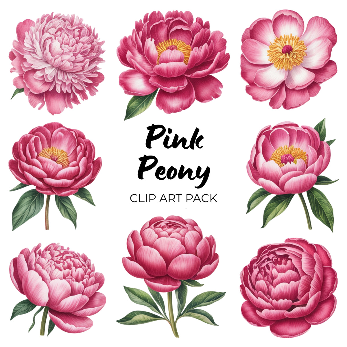 Pink Peony Clipart Pack