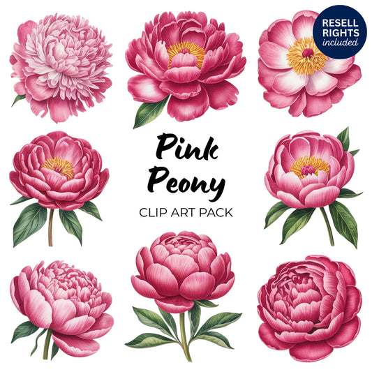 Pink Peony Clipart Pack | Resell Rights Included