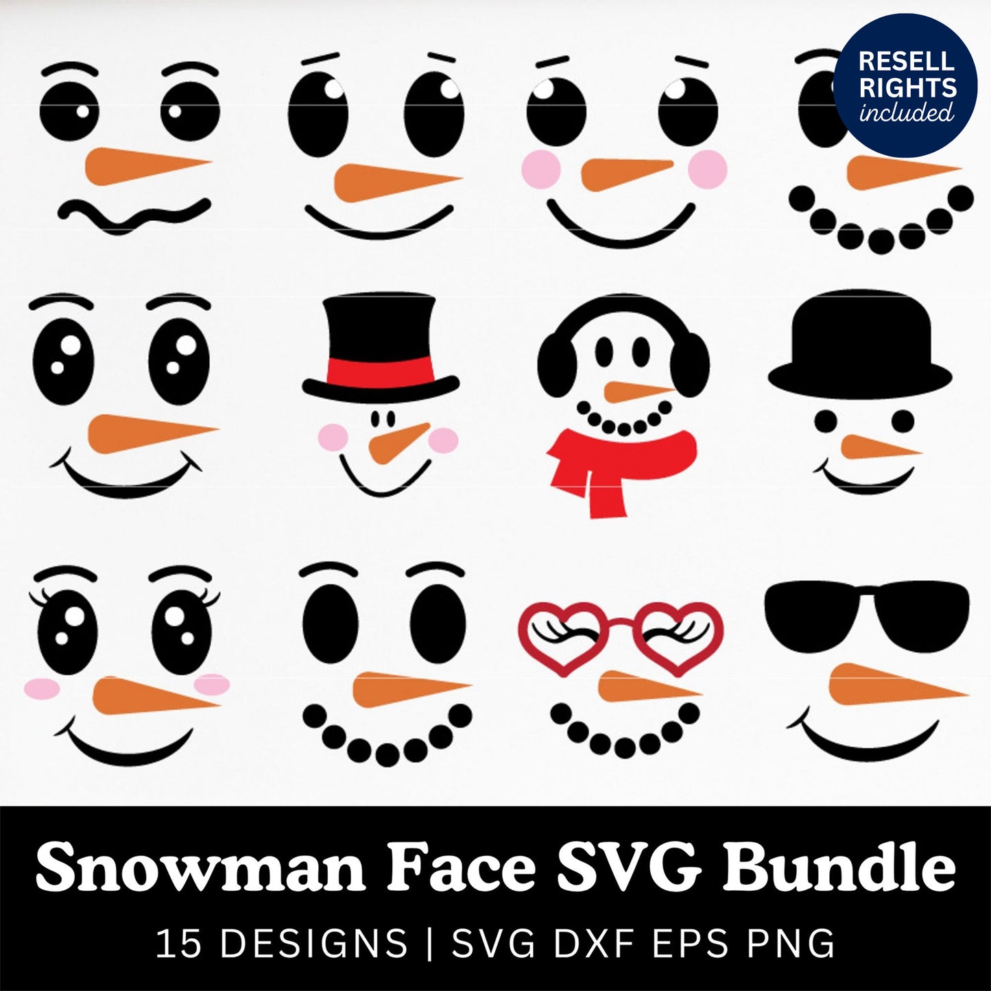 Snowman Face SVG Bundle | Resell Rights Included