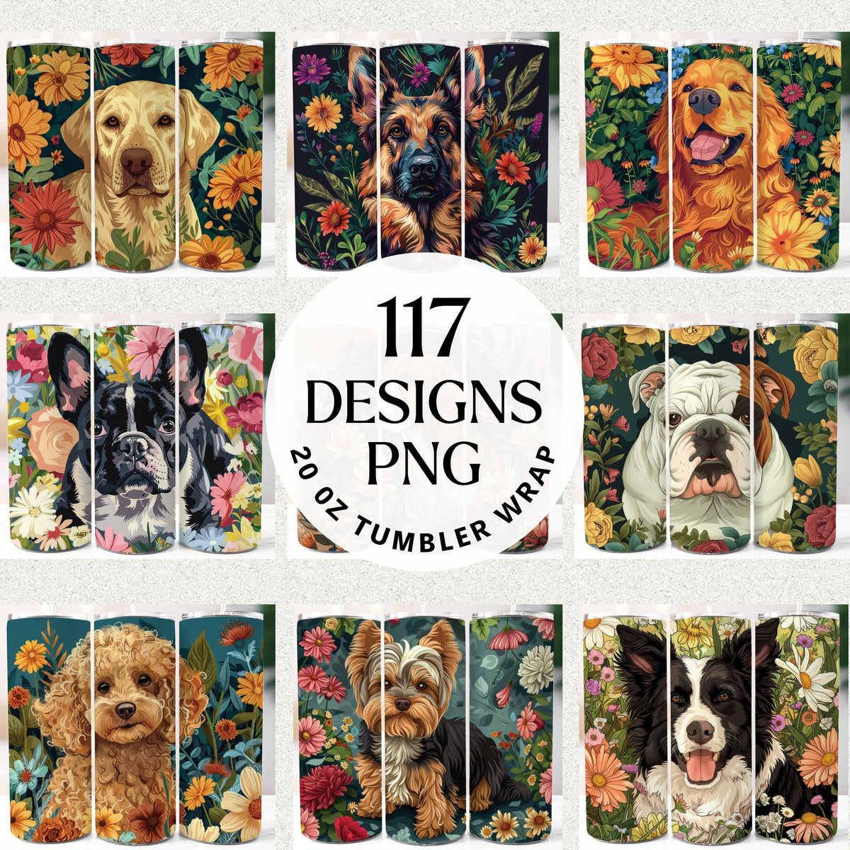 Dog Floral Illustration 20 oz Tumbler Bundle