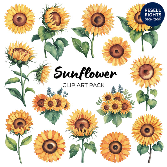 Sunflower Clipart Pack | Resell Rights Included