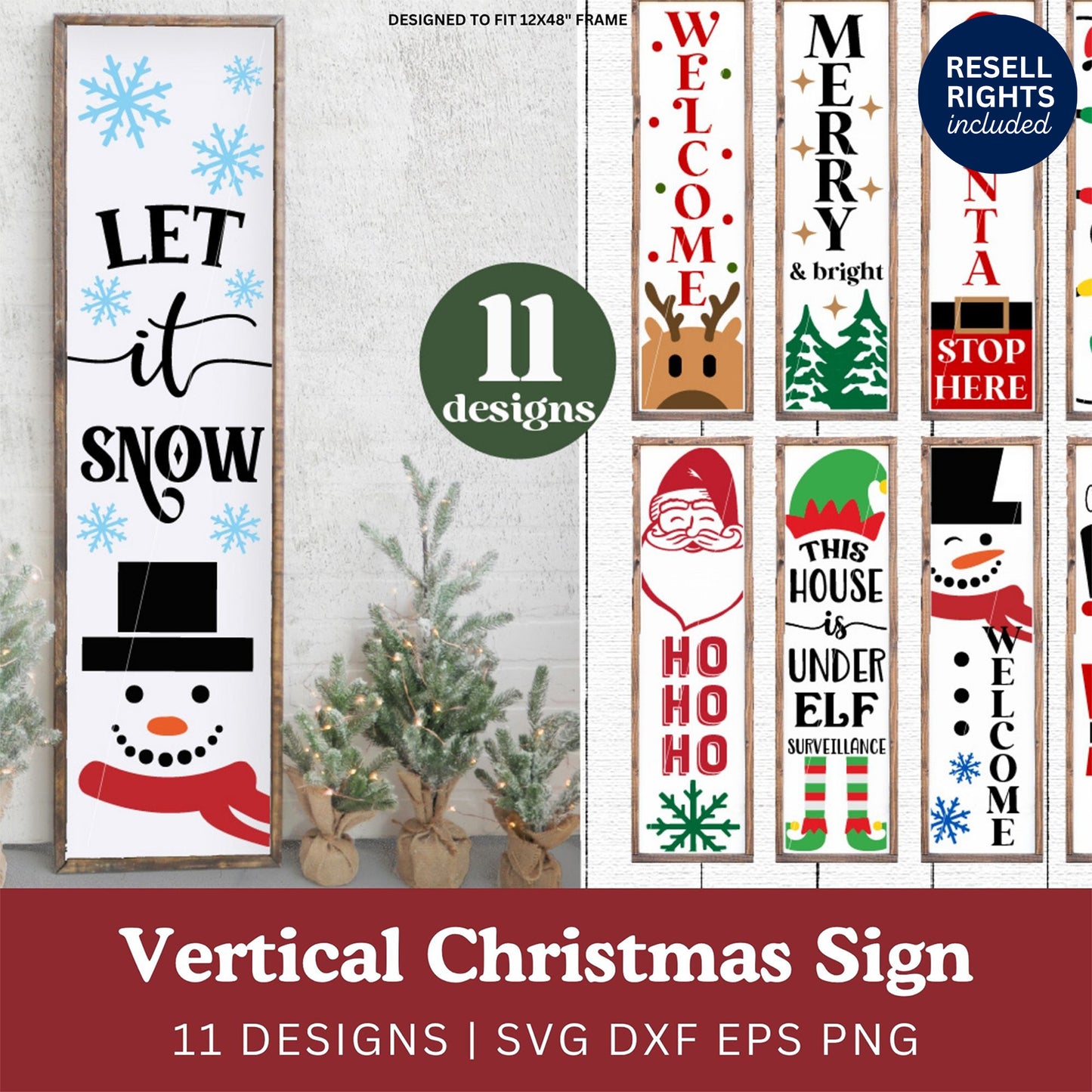 Vertical Christmas Sign SVG Bundle | Resell Rights Included