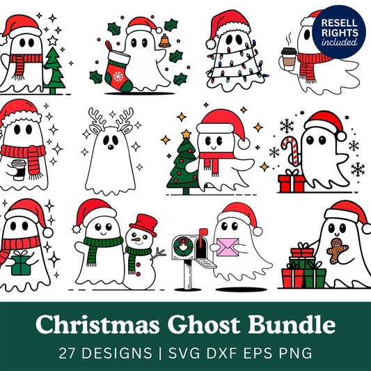 Cute Christmas Ghost SVG Bundle with Resell Rights