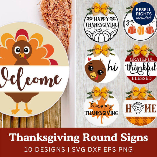 Thanksgiving Round Sign SVG Bundle | Resell Rights Included