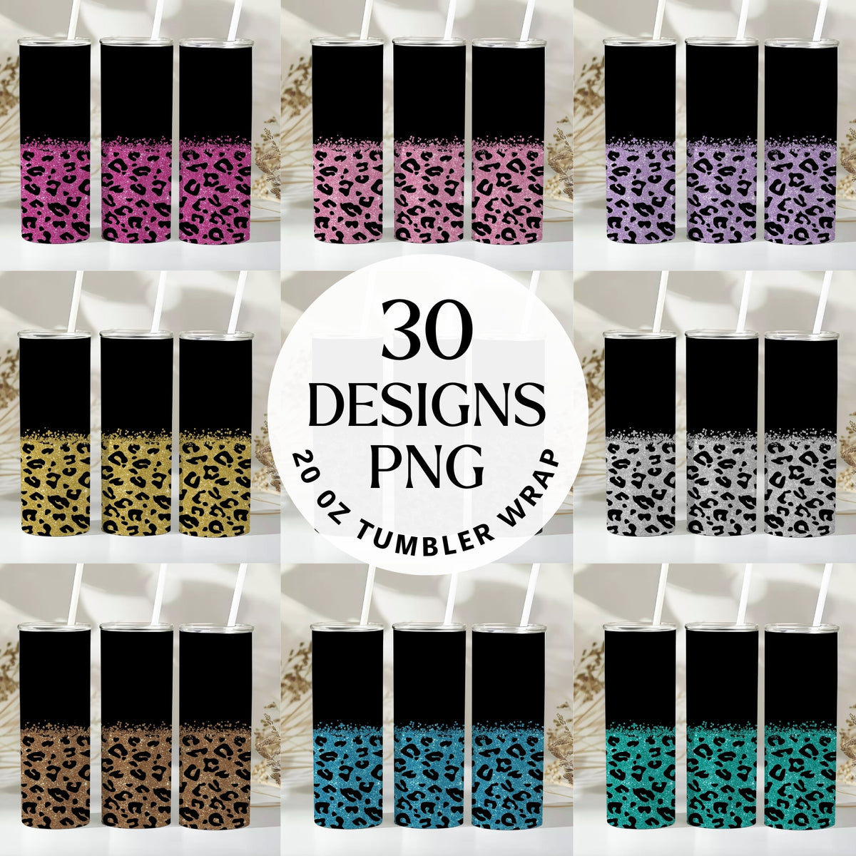 Glitter Leopard 20 oz Tumbler Bundle