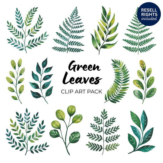 Green Leaves Clipart Pack | Resell Rights Included